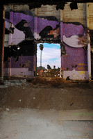 Stage area and view out of backstage wall